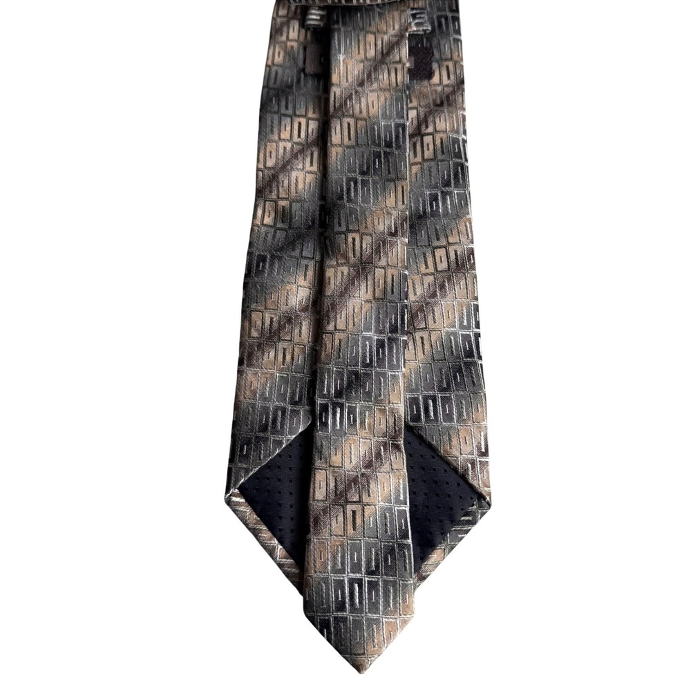 Campia Moda Mens Silk Tie Extra Long Geometric Grid Grey Taupe Bronze Hand Made‎ - Picture 4 of 7